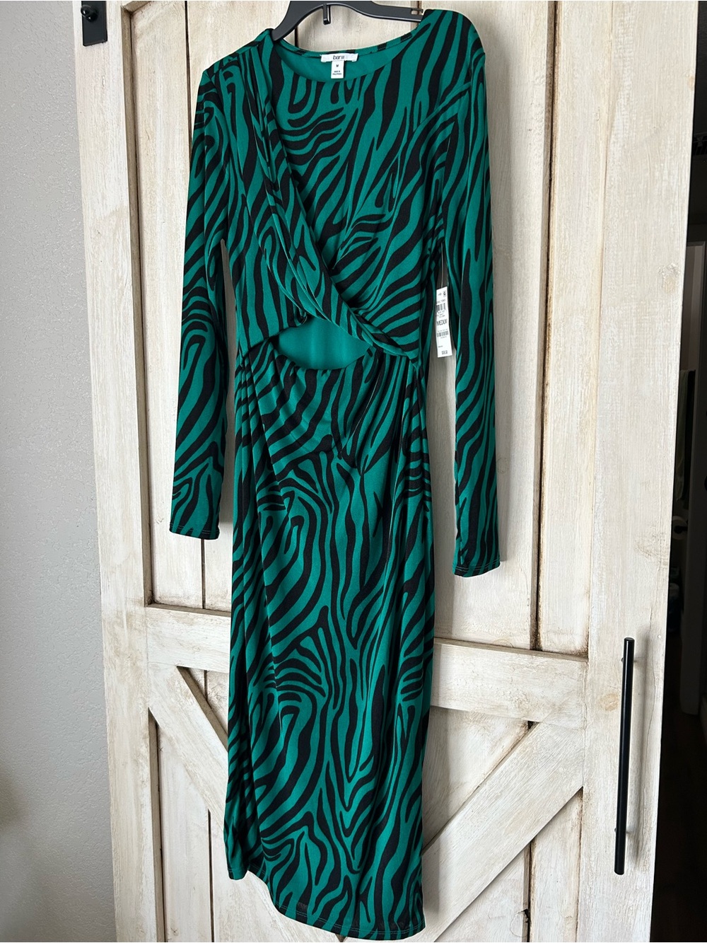 Bar III Emerald Green and Black Zebra-Print Midi Dress